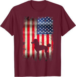 Poodle Dog USA American Flag 4th of July Patriotic Gift Women Kids Men T-Shirt - T-Shirt | Maroon