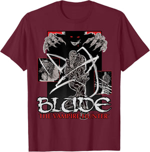 Marvel Blade Animated Series Portrait Collage Logo T-Shirt - T-Shirt | Maroon