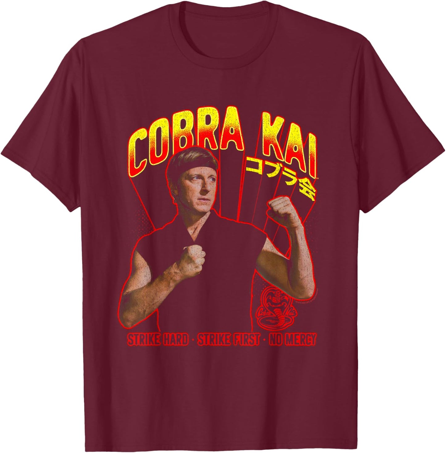 Cobra Kai Johnny with Gradient Logo T-Shirt - T-Shirt | Maroon