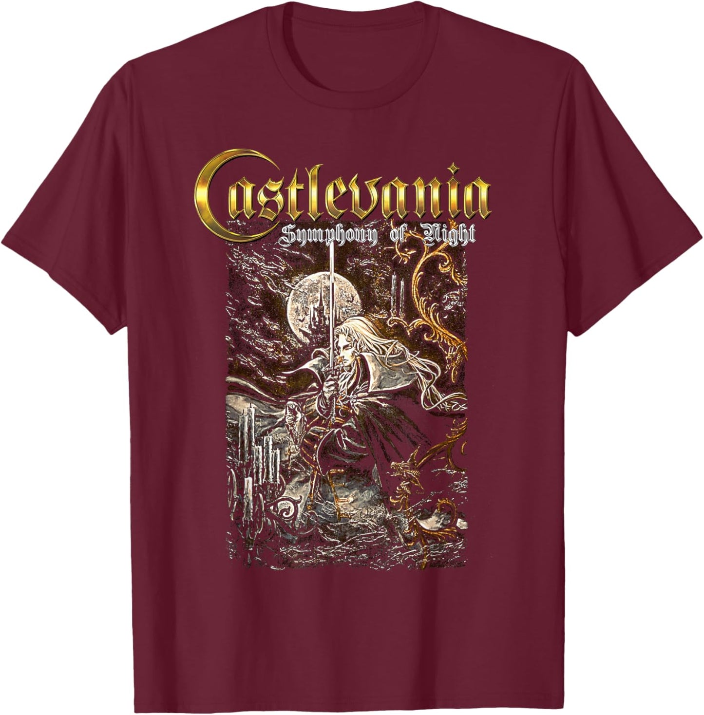 Castlevania Symphony Box Art Gothic Moon Night Retro Gamer T-Shirt - T-Shirt | Maroon