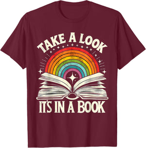 Take A Look A Book Vintage Reading Librarian rainbow T-Shirt - T-Shirt | Maroon