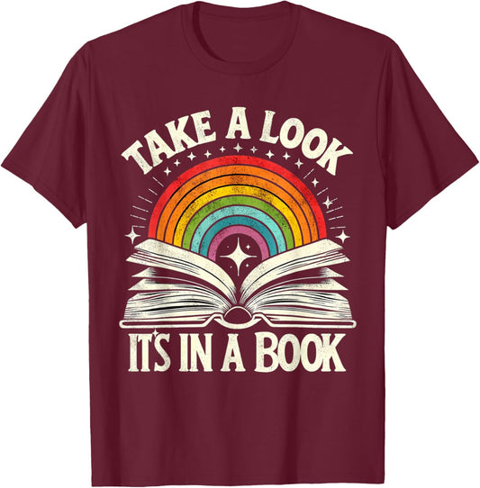 Take A Look A Book Vintage Reading Librarian rainbow T-Shirt - T-Shirt | Maroon