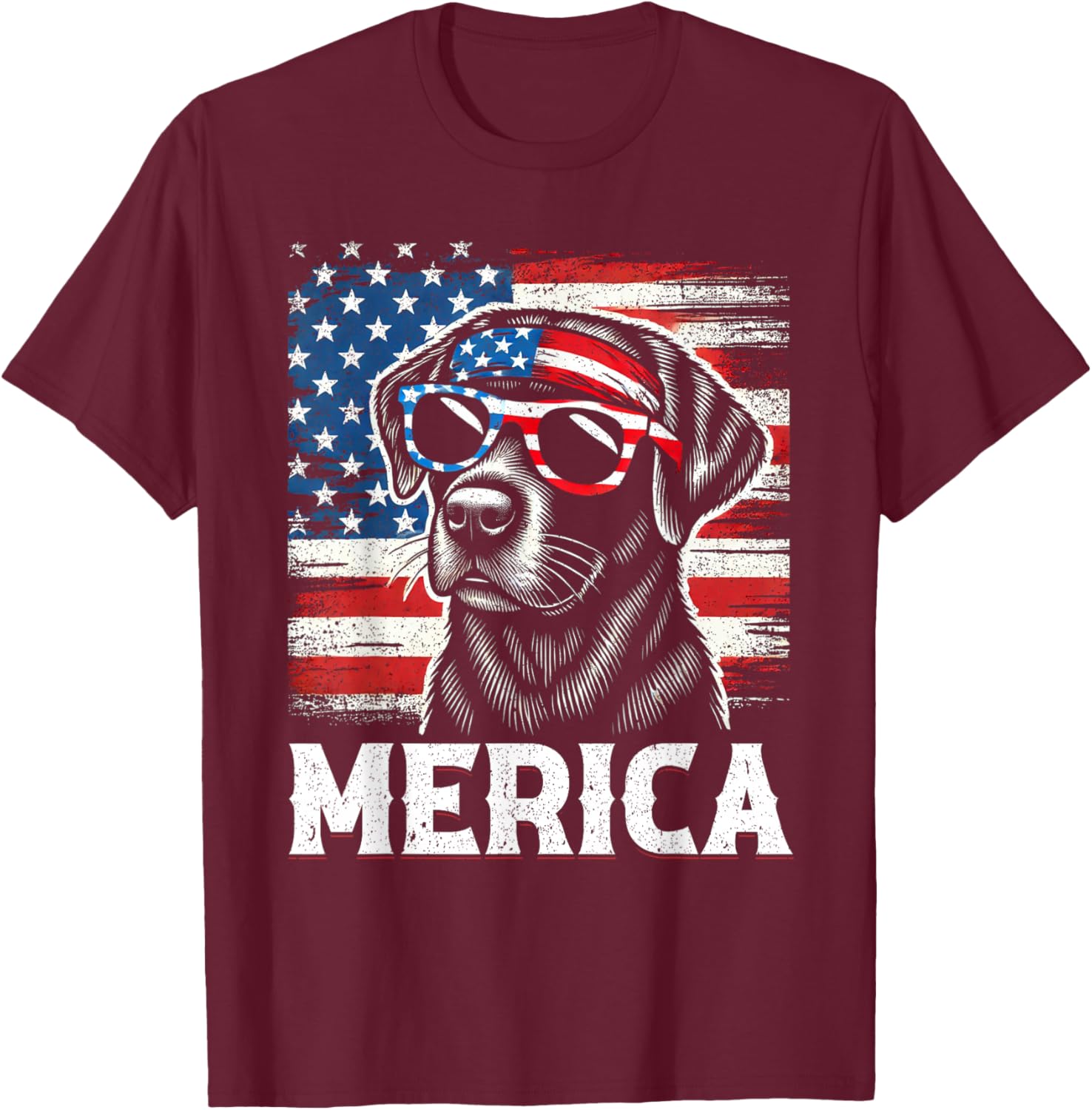 USA American Flag Dog Labrador Retriever T-Shirt - T-Shirt | Maroon