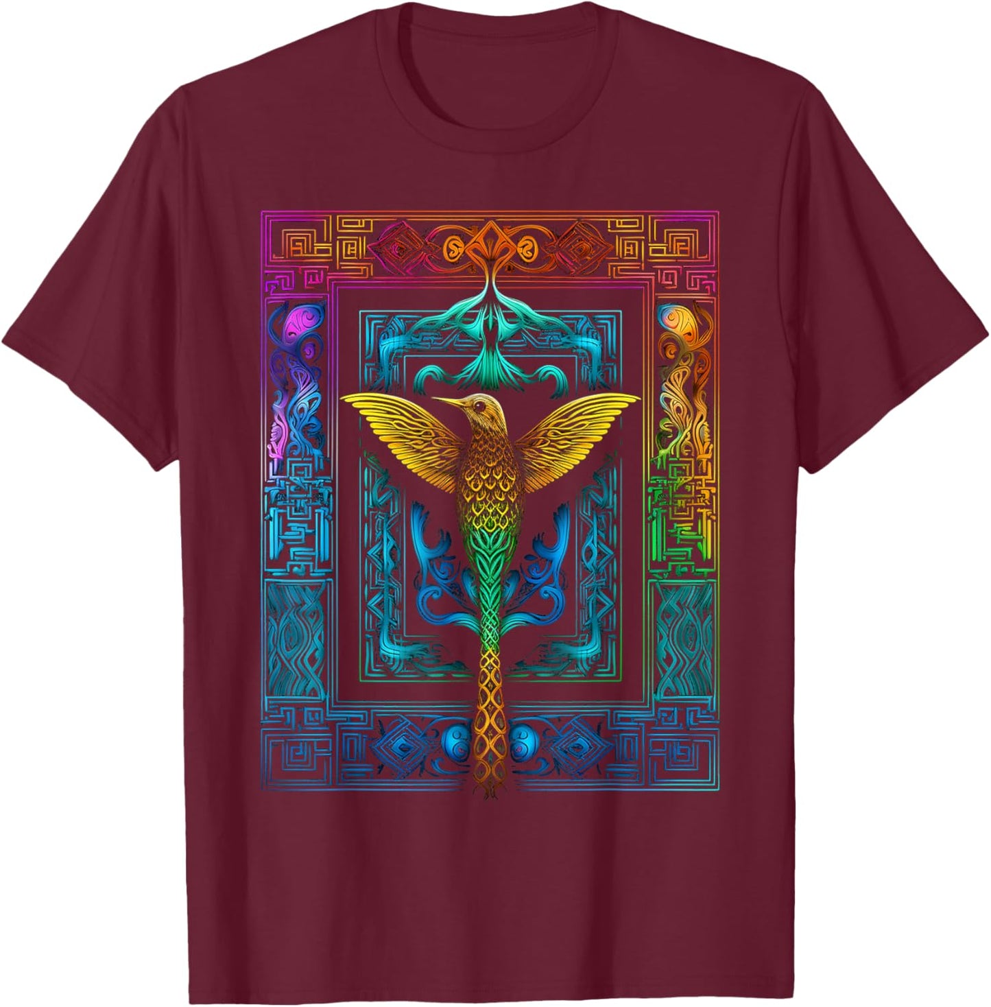 Hummingbird Colorful Mandala Animal Art Bird T-Shirt - T-Shirt | Maroon