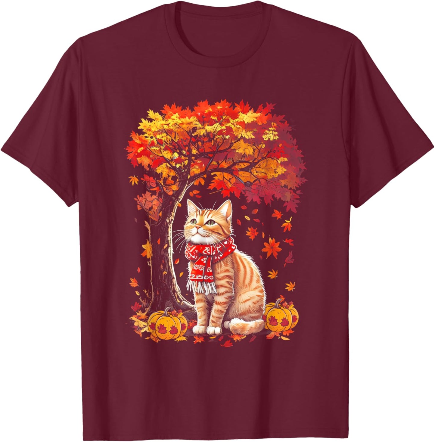 It's Fall YAll Cat Leaf Fall Tree Hello Autumn Thanksgiving T-Shirt - T-Shirt | Maroon