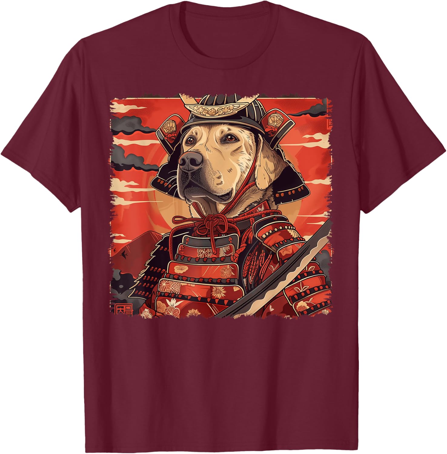 Labrador Retriever Dog Lab Japanese Samurai Ukiyo-e Vintage Men Women Kids T-Shirt - T-Shirt | Maroon