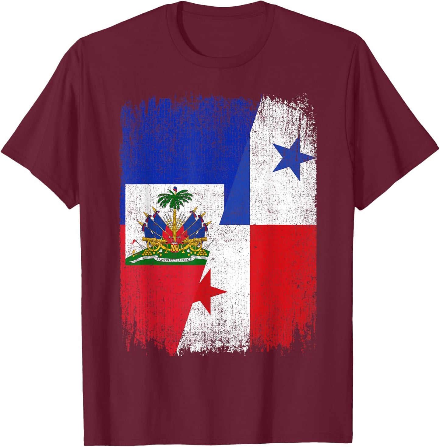 Half Haiti Panama Flag Haitian Panamanian Pride Roots T-Shirt - T-Shirt | Maroon