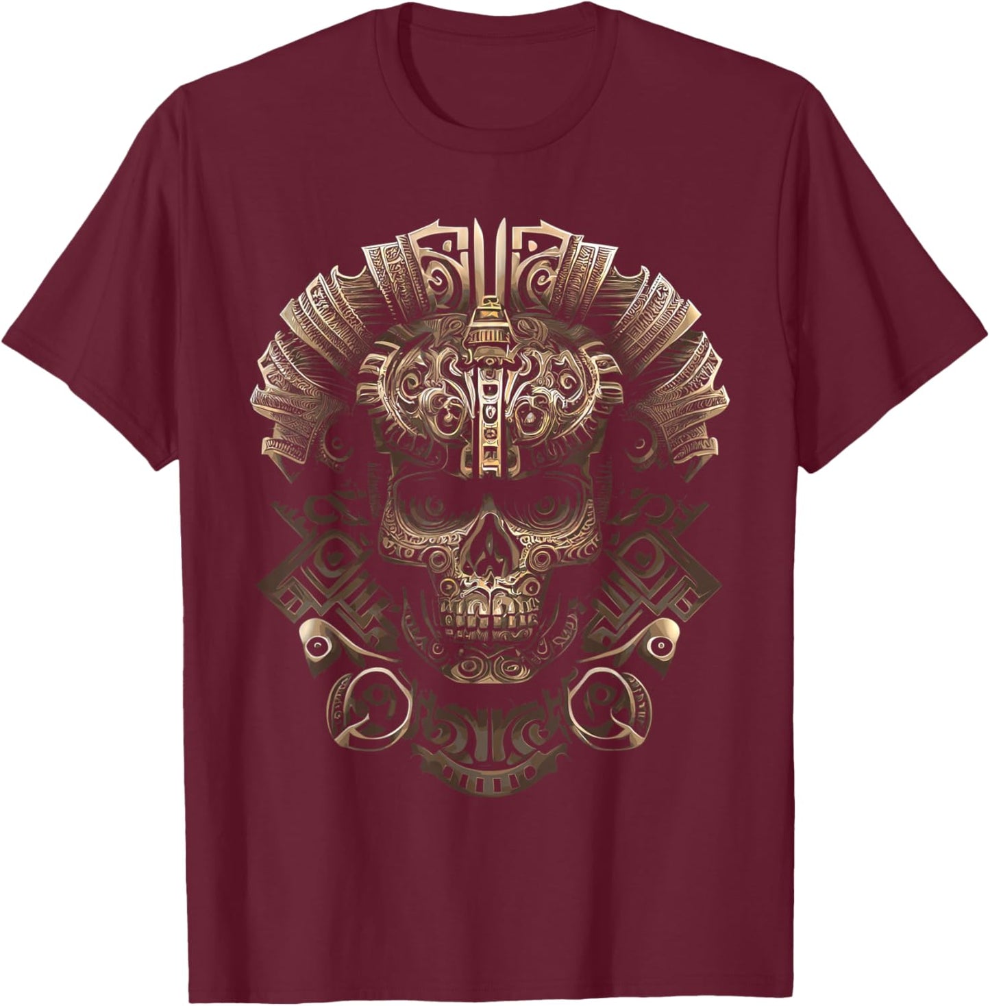 Mexican Mictlantecuhtli Aztec God Of Death Skull T-Shirt - T-Shirt | Maroon