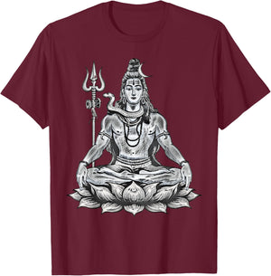 Lord Shiva On Lotus Perfect For Hindu Devotees Men Women T-Shirt - T-Shirt | Maroon