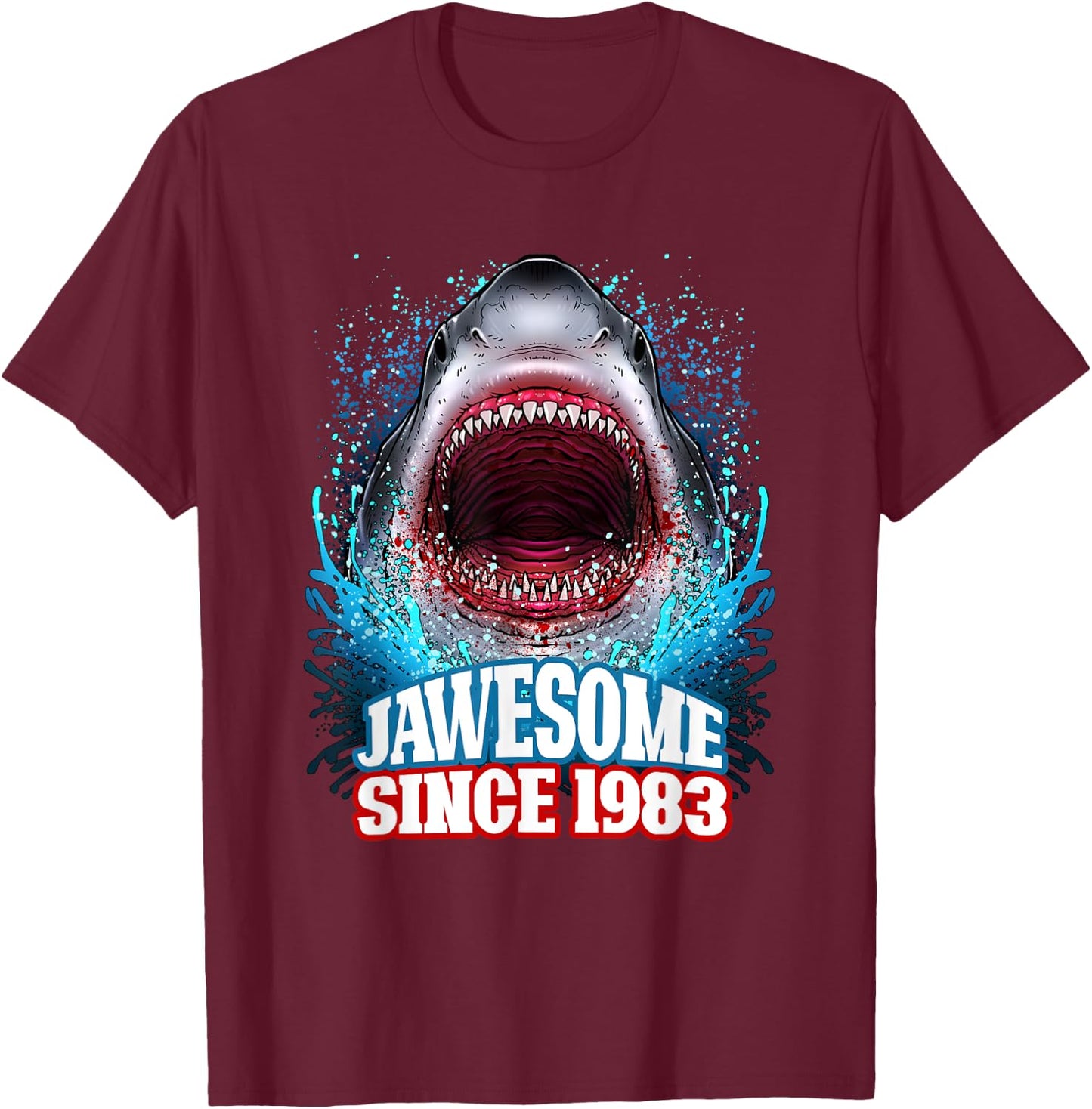 42nd Birthday Jawesome Since 1983 Shark 42 Years Old T-Shirt - T-Shirt | Maroon
