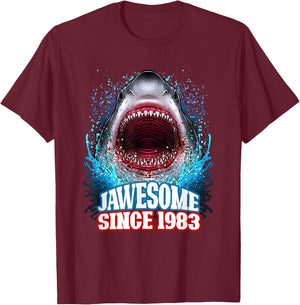 42nd Birthday Jawesome Since 1983 Shark 42 Years Old T-Shirt - T-Shirt | Maroon