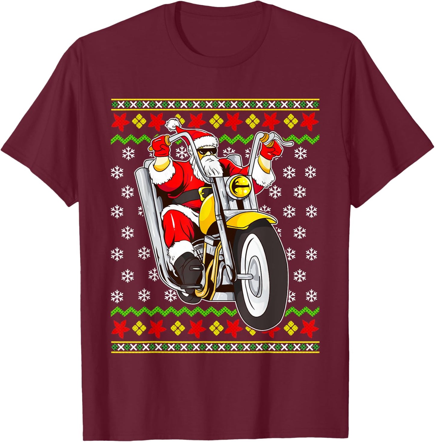 Santa Claus Biker Motorcycle Ugly Christmas Motorcycles T-Shirt - T-Shirt | Maroon