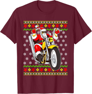 Santa Claus Biker Motorcycle Ugly Christmas Motorcycles T-Shirt - T-Shirt | Maroon