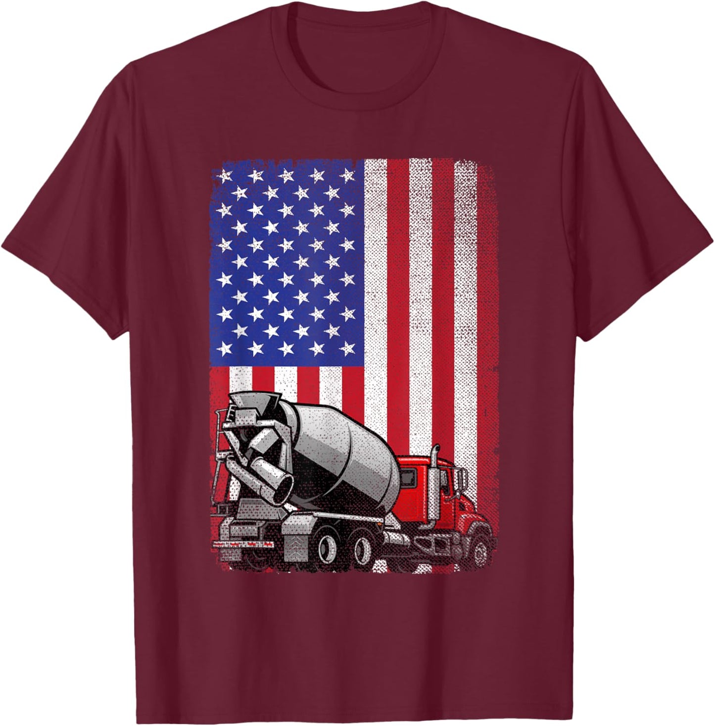 Patriotic Cement Truck Driver Concrete Mixer American Flag T-Shirt - T-Shirt | Maroon