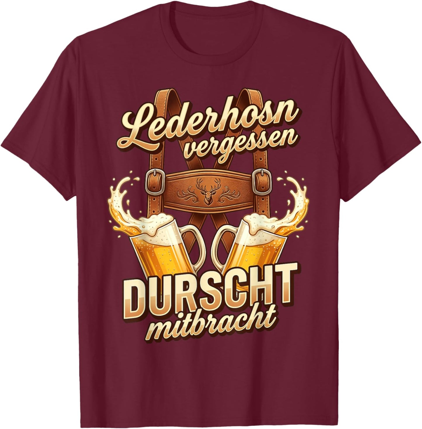 Passend für Oktoberfest Shirt Herren Trachtenshirt Trachten T-Shirt - T-Shirt | Maroon