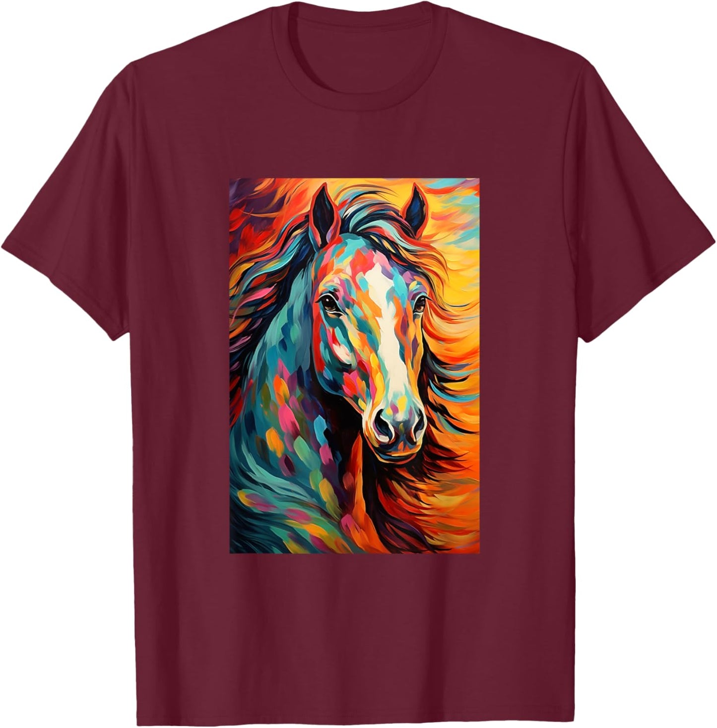 Horse Equestrian Riding - Van Gogh Style - Starry Night T-Shirt - T-Shirt | Maroon