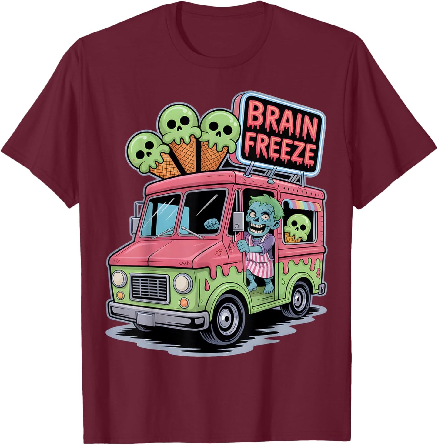 Brain Freeze Zombie Cream Truck T-Shirt - T-Shirt | Maroon
