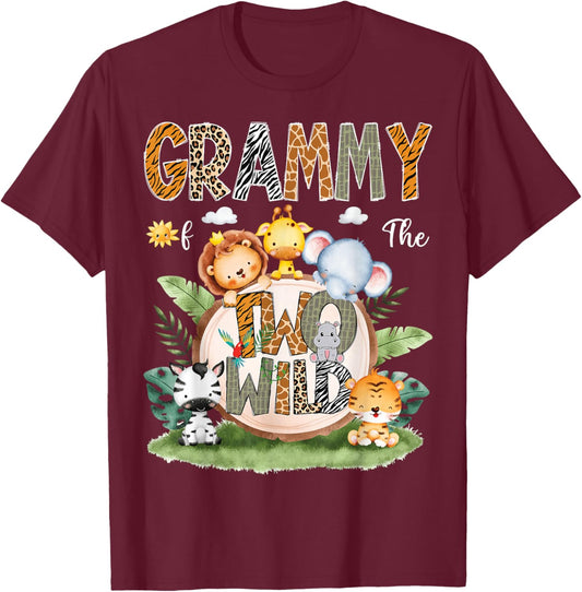 Grammy Of The Two Wild 2Nd Birthday Safari Animal Lover T-Shirt - T-Shirt | Maroon