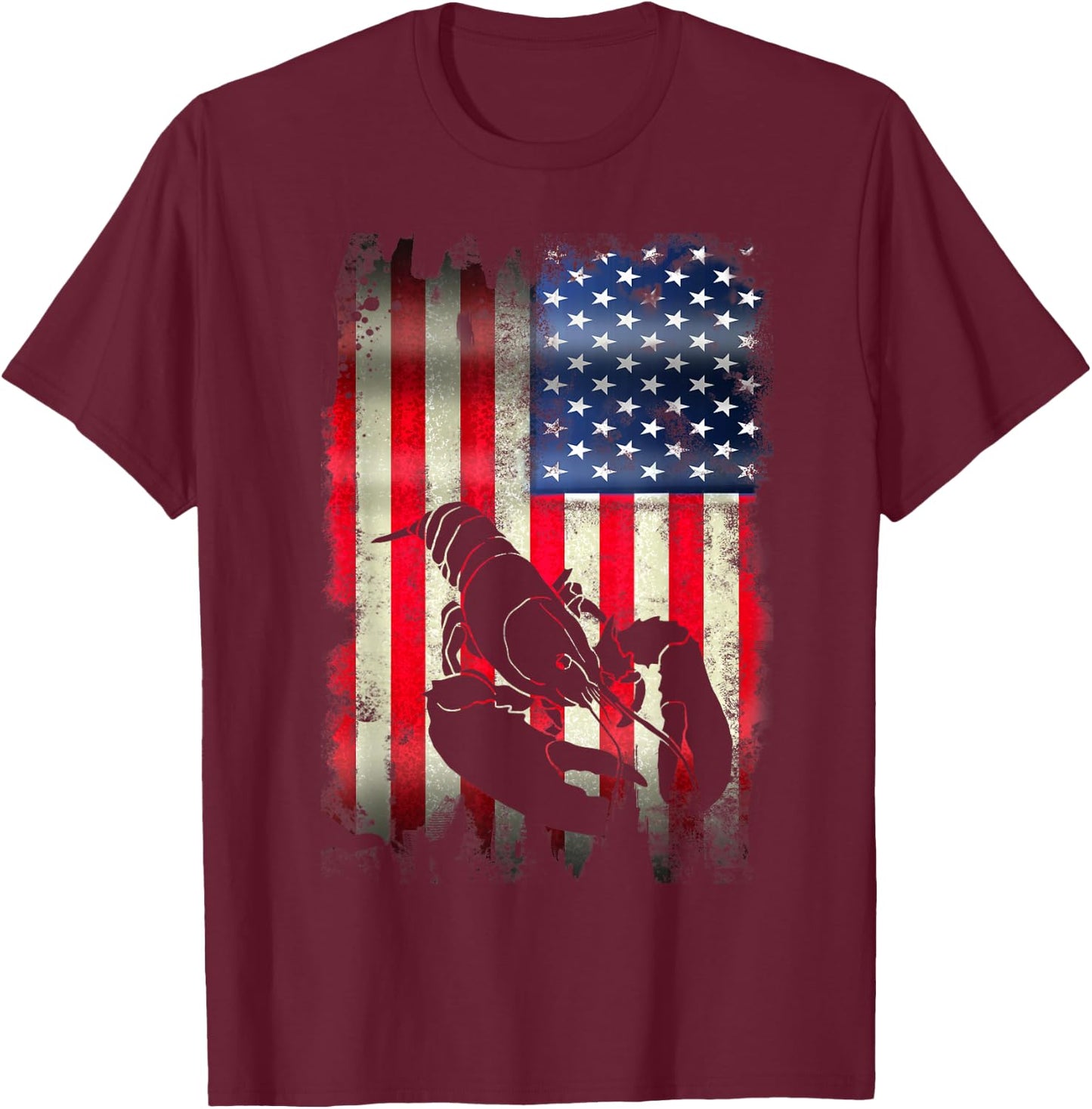 Lobster USA American Flag 4th of July Patriotic Merica T-Shirt - T-Shirt | Maroon