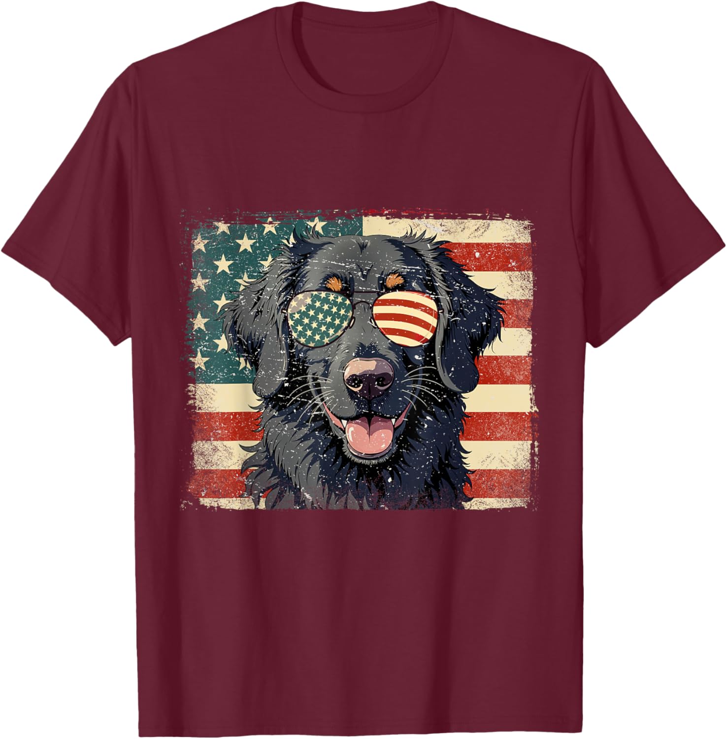 Patriotic Flat Coated Retriever Dog USA Flag 4th Of July T-Shirt - T-Shirt | Maroon