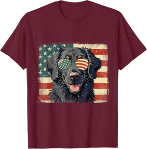 Patriotic Flat Coated Retriever Dog USA Flag 4th Of July T-Shirt - T-Shirt | Maroon