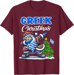 Greece Dabbing Santa Christmas Greece Flag for Kids T-Shirt - T-Shirt | Maroon