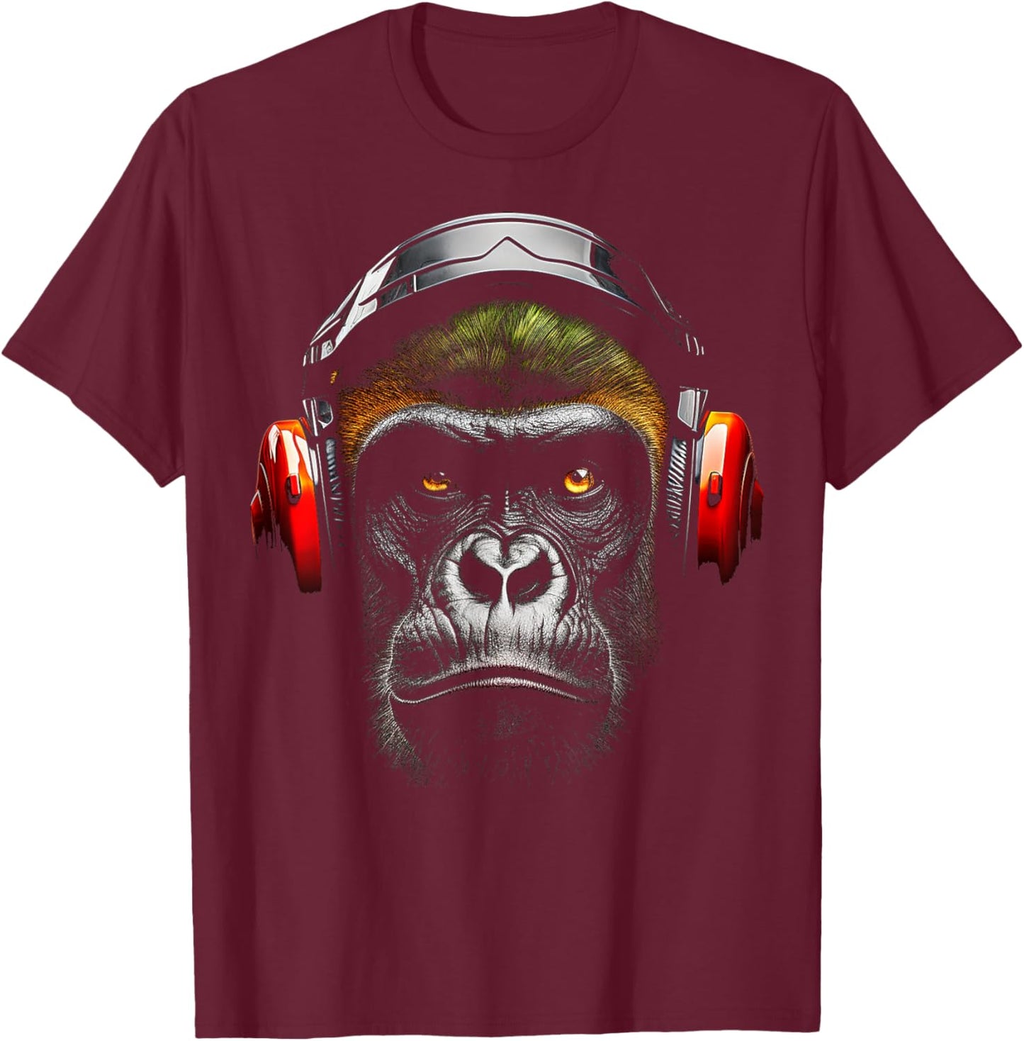 Gorilla Drawing Animal Headphones Artwork Gorilla T-Shirt - T-Shirt | Maroon