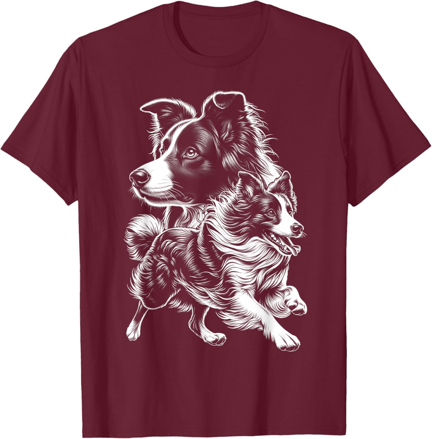 Super Cute Border Collie Photorealistic Portrait T-Shirt - T-Shirt | Maroon