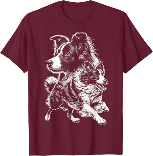 Super Cute Border Collie Photorealistic Portrait T-Shirt - T-Shirt | Maroon