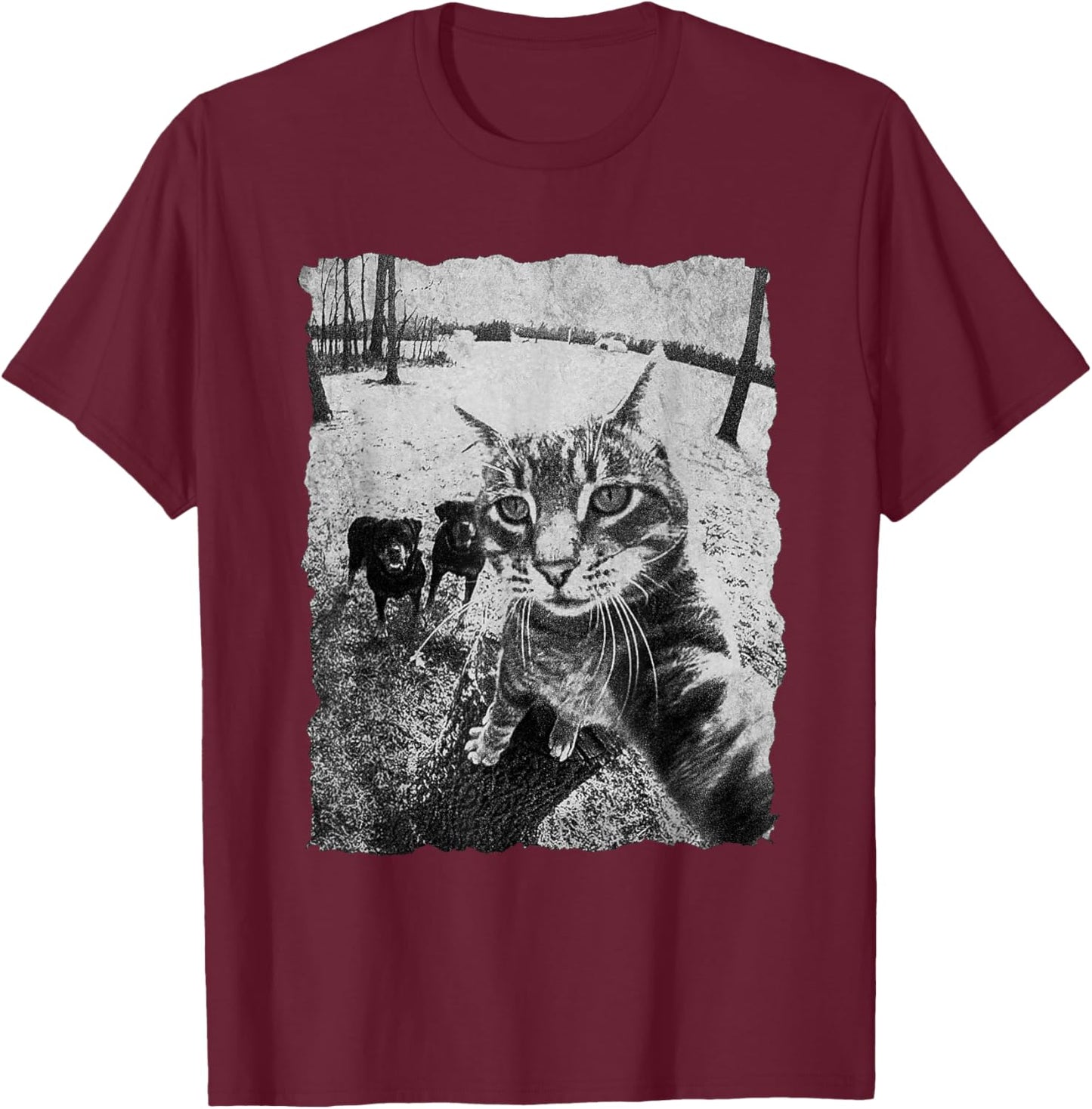 Funny Cat Selfie with Rottweiler, Funny Dog and cat Gangster T-Shirt - T-Shirt | Maroon