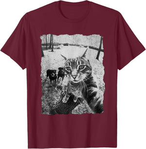 Funny Cat Selfie with Rottweiler, Funny Dog and cat Gangster T-Shirt - T-Shirt | Maroon