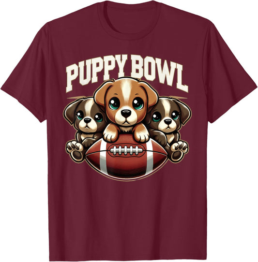Puppy Bowl Shirt Sunday Funny Puppies Puppybowl Dog Fan Men Women Kids T-Shirt - T-Shirt | Maroon