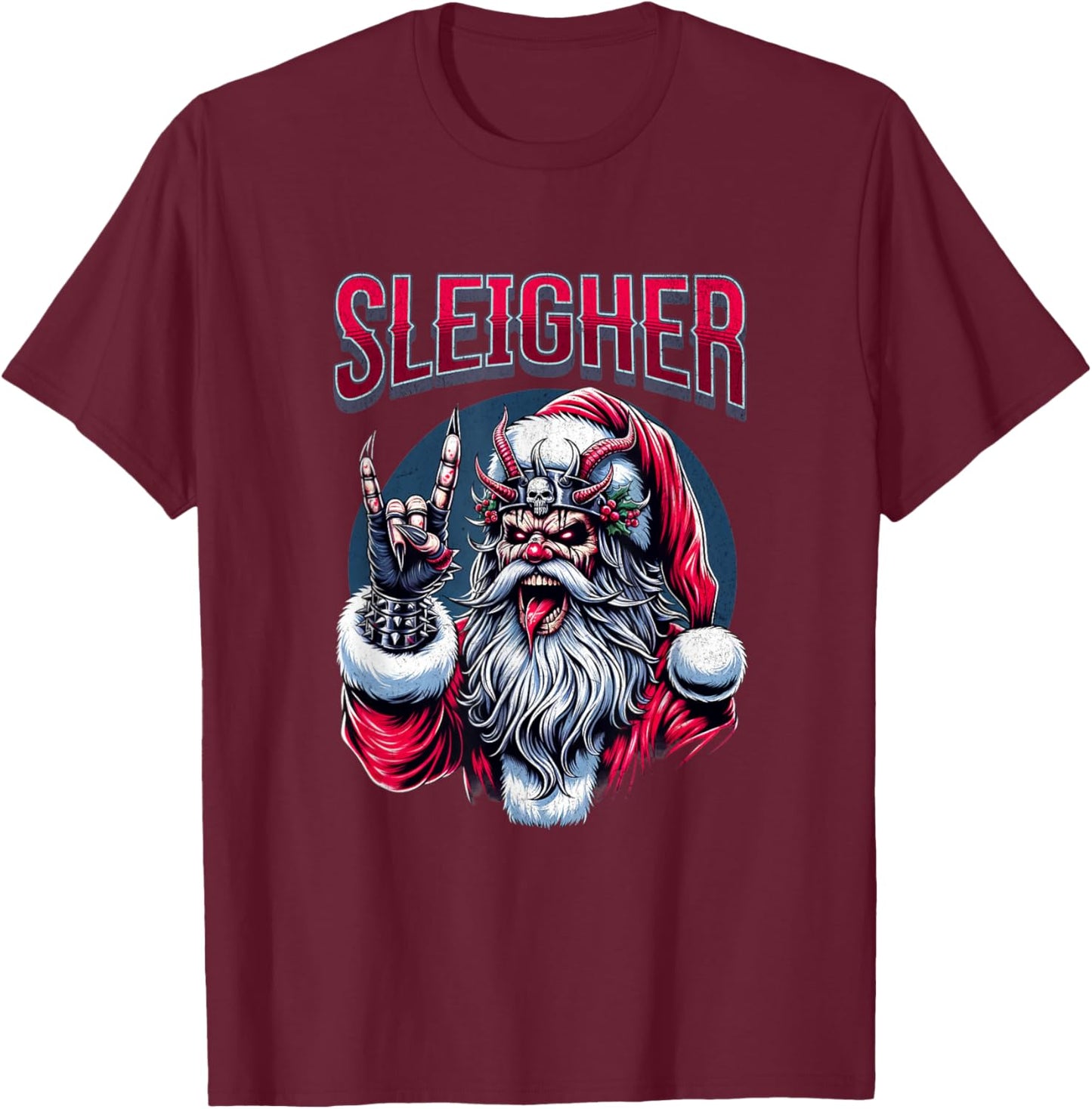 Christmas Sleigher, Metal Santa T-Shirt - T-Shirt | Maroon