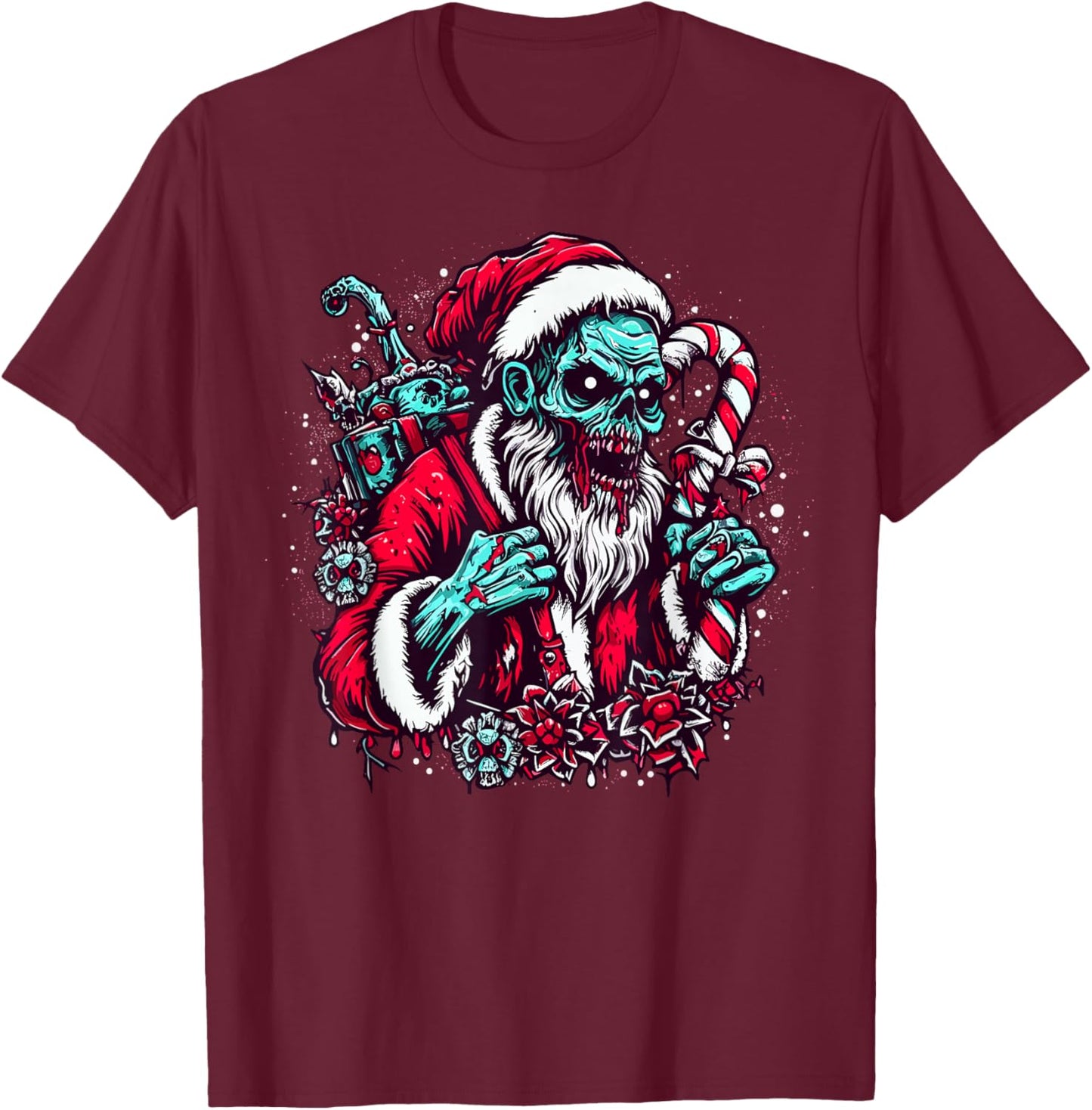 Zombie Santa Claus Christmas Zombies Xmas Horror Lover T-Shirt - T-Shirt | Maroon