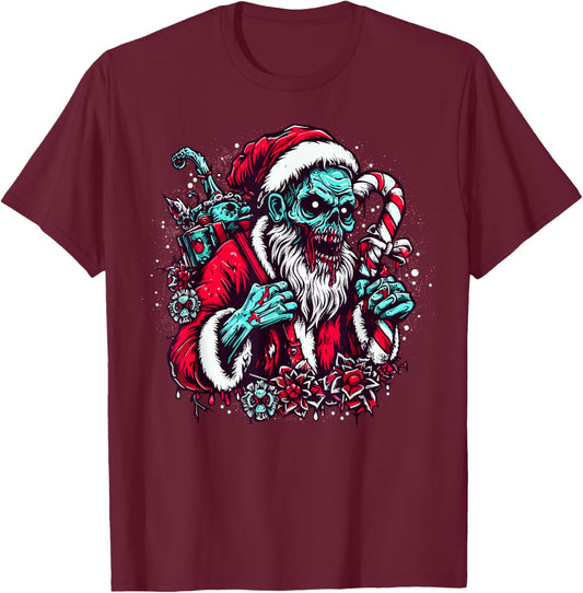Zombie Santa Claus Christmas Zombies Xmas Horror Lover T-Shirt - T-Shirt | Maroon