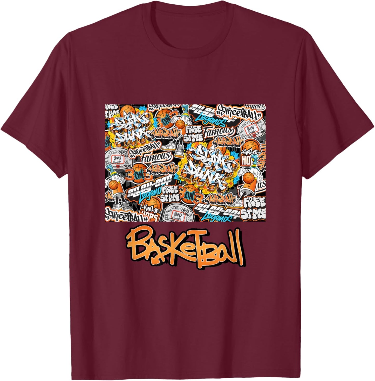 Cool Basketball Graffiti Style Illustration Graphic Designs T-Shirt - T-Shirt | Maroon