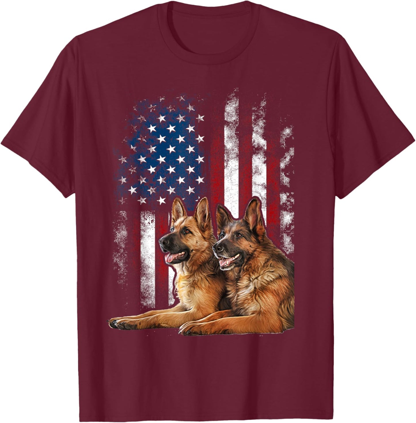 Vintage Patriotic German Shepherd American Flag 4th of July T-Shirt - T-Shirt | Maroon