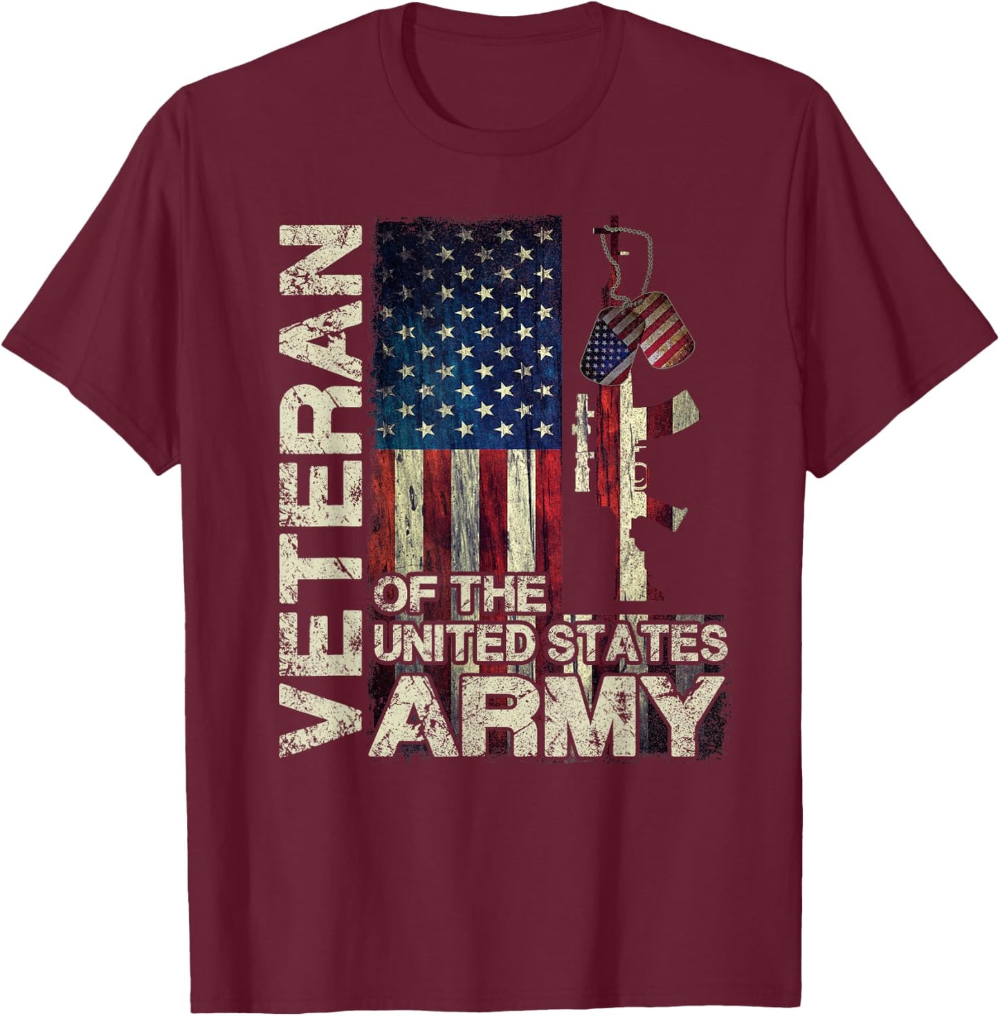 Distressed American Flag US Army Veteran Shirt Gift T-Shirt - T-Shirt | Maroon