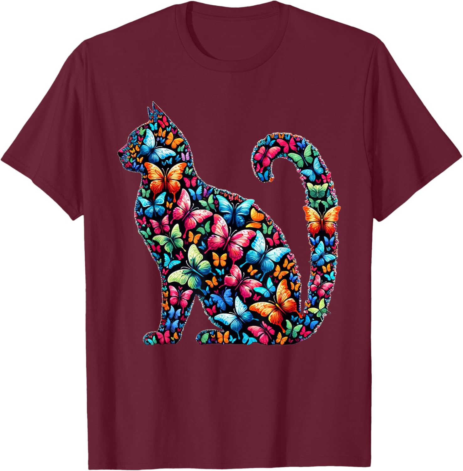 Butterfly Cat Kitten Beautiful Butterflies Cats Lover T-Shirt - T-Shirt | Maroon