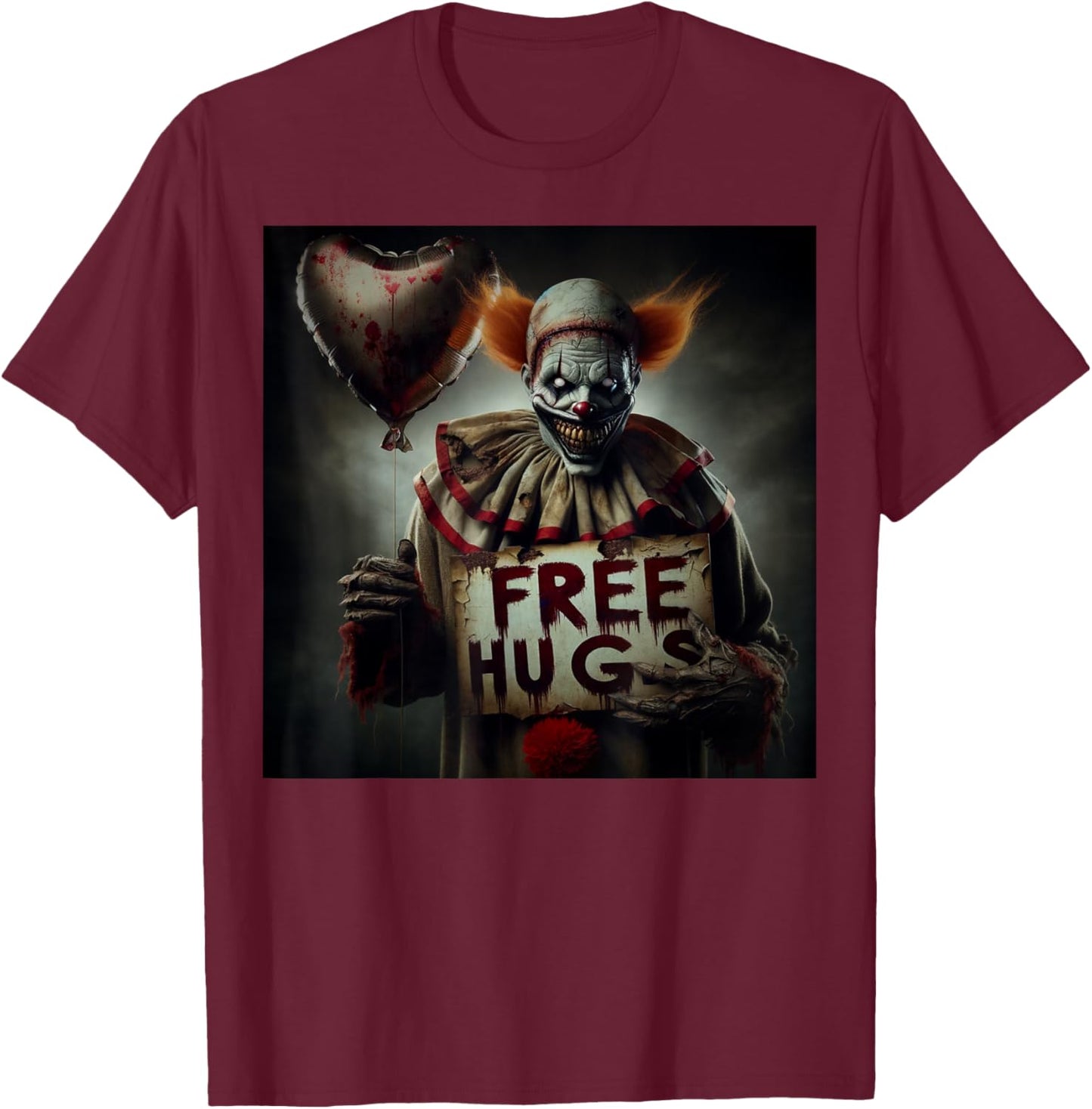 Kostenlose Umarmungen Gruseliger Clown Halloween-Horror zum Valentinstag T-Shirt - T-Shirt | Maroon