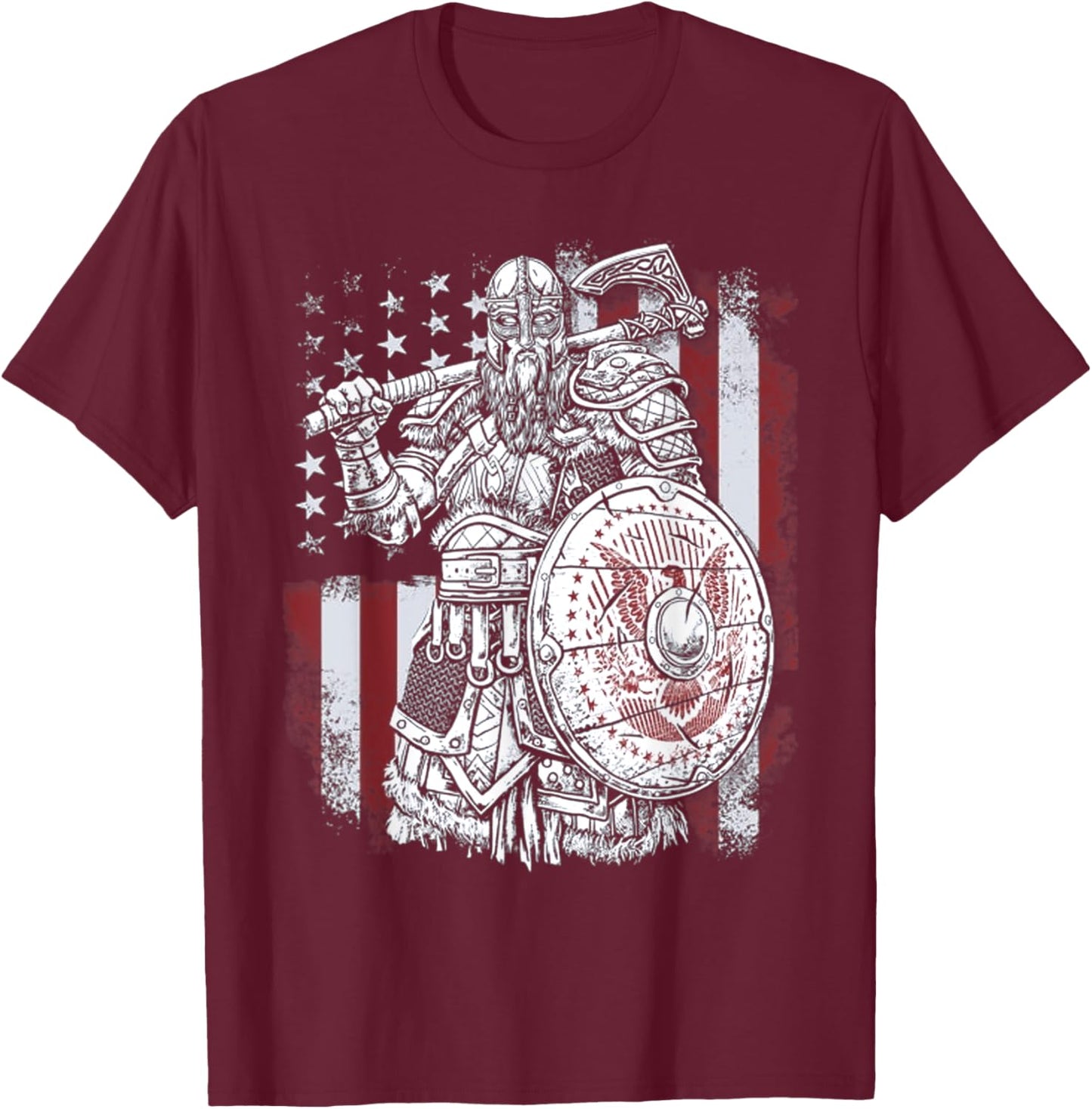 Berserker American Flag Viking Valhalla North Myths Celtic Men T-Shirt - T-Shirt | Maroon
