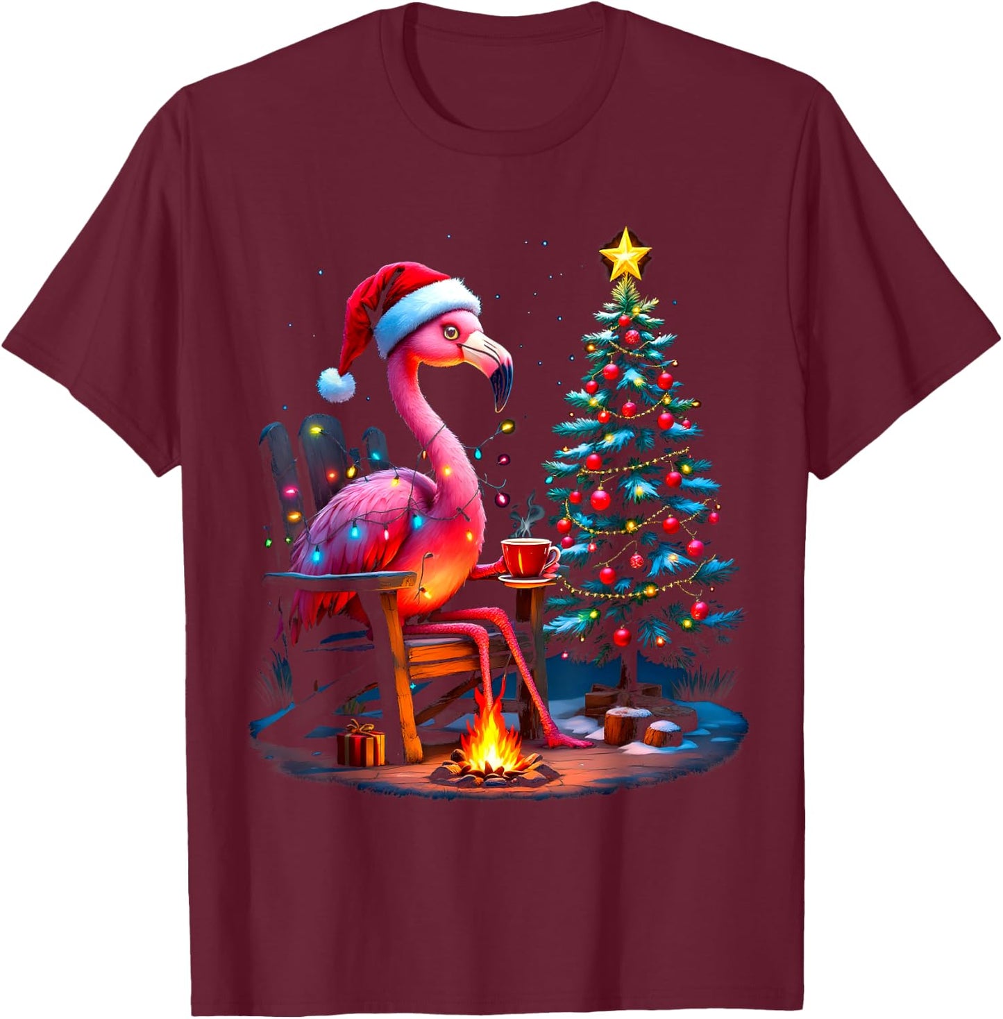 Funny Christmas Flamingo Santa Lights Winter Men Women Kids T-Shirt - T-Shirt | Maroon