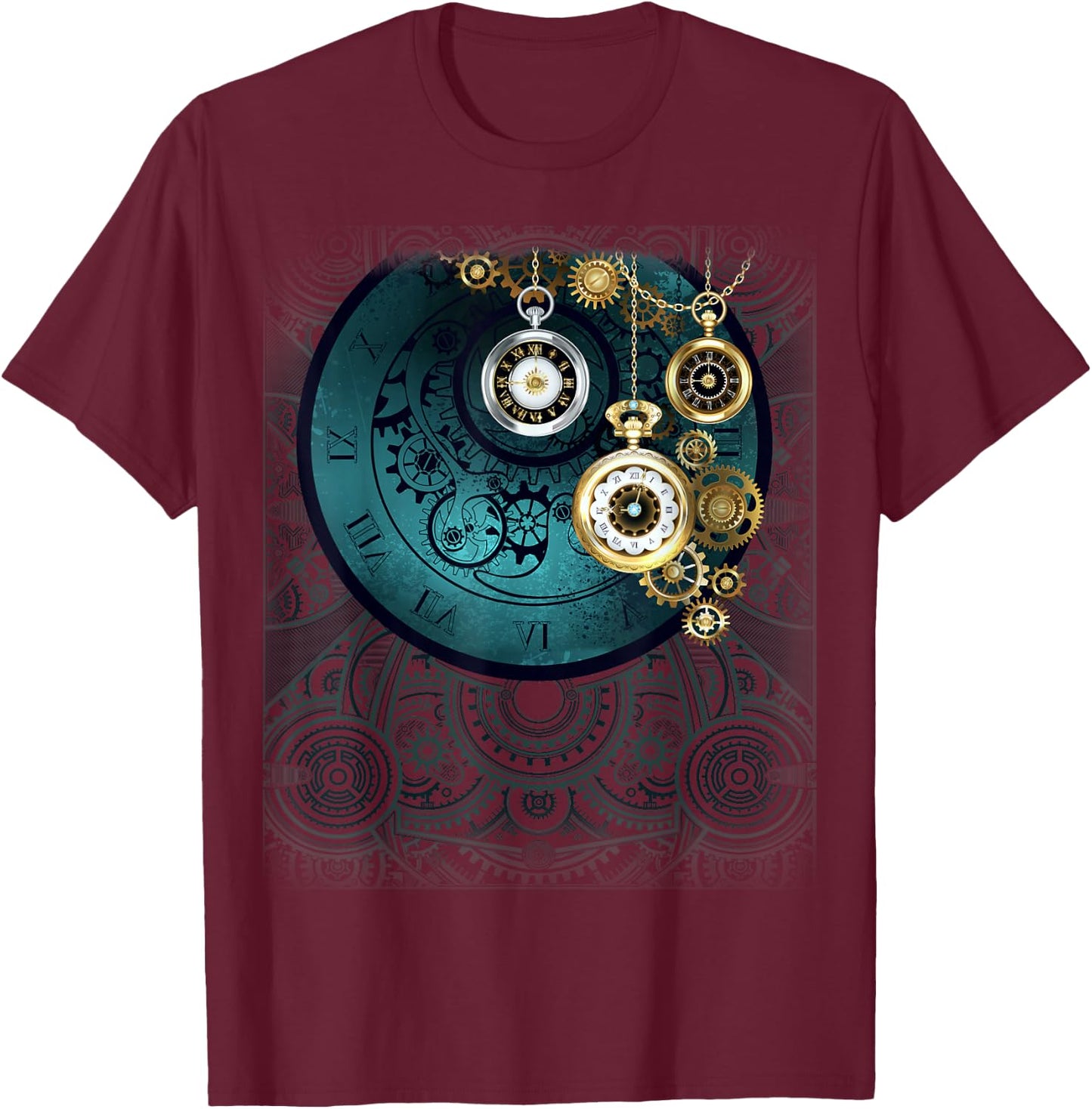 Steampunk Retro Vintage Pocket Watch Cogwheel Gears Gift Men T-Shirt - T-Shirt | Maroon