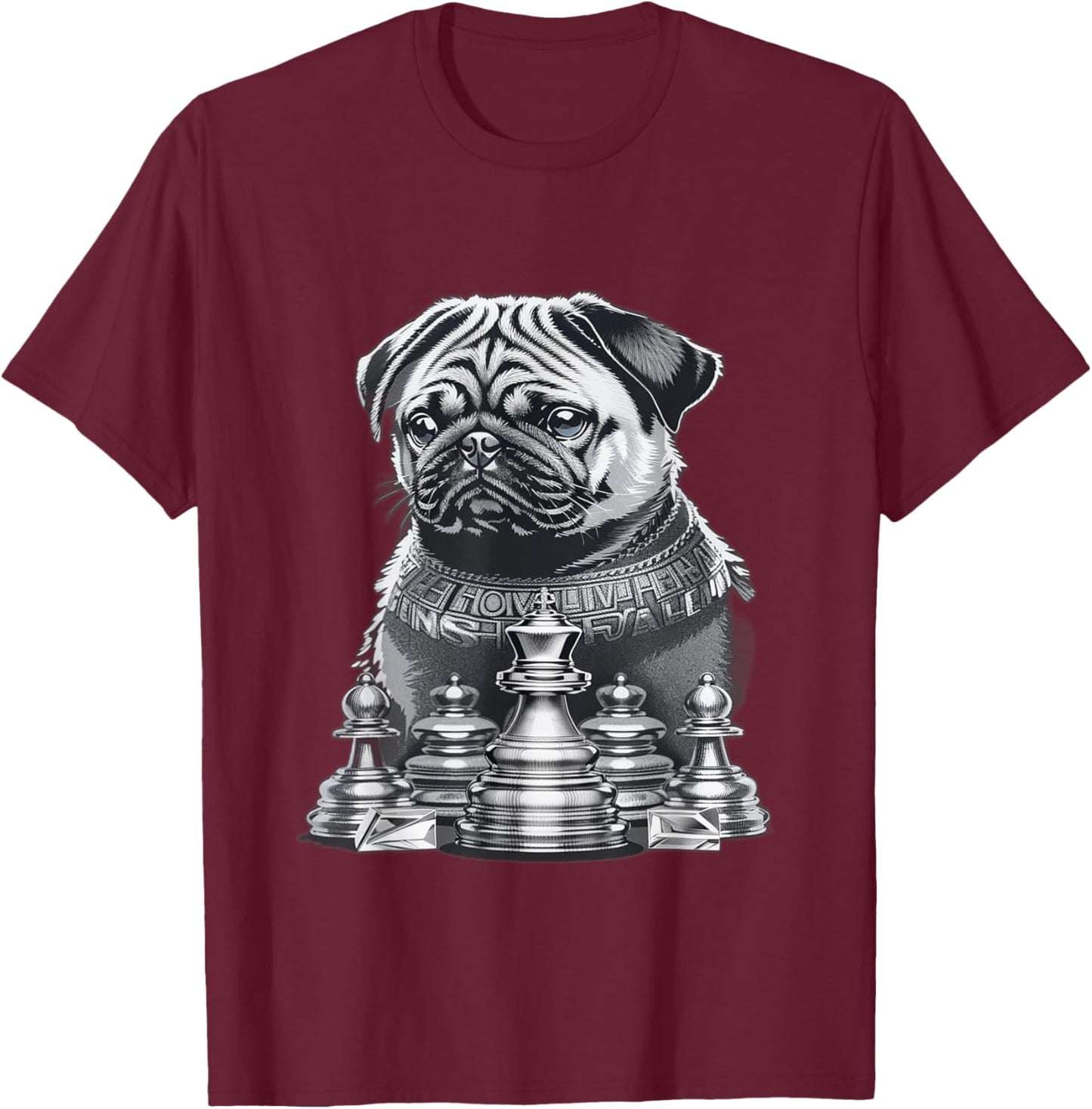 Pug Playing Chess Pug Novelty Items Chess Player Pug Lover T-Shirt - T-Shirt | Maroon