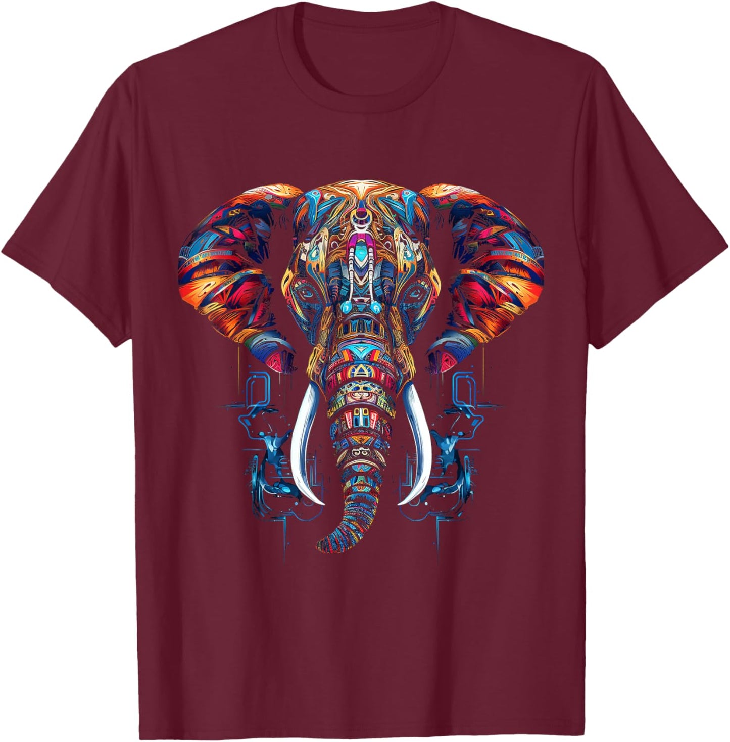 Elephant Geometric Animal Art Abstract Graphic Elephant T-Shirt - T-Shirt | Maroon