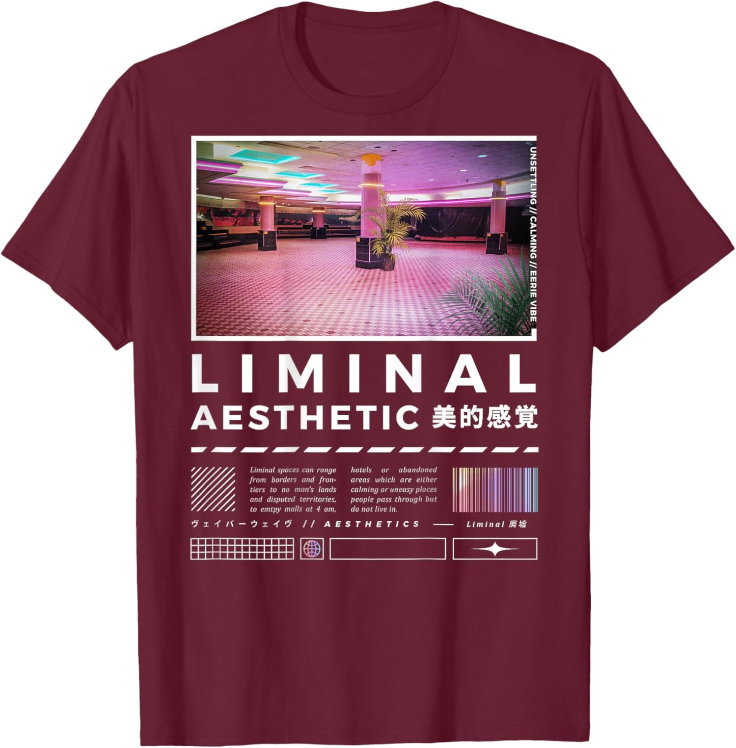 Liminal Spaces (BackPrint) Vaporwave Backrooms Pastel Goth T-Shirt - T-Shirt | Maroon