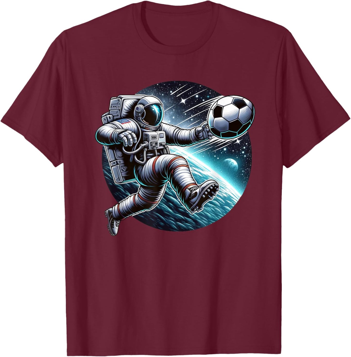 Astronaut Playing Soccer In Space T-Shirt - T-Shirt | Maroon