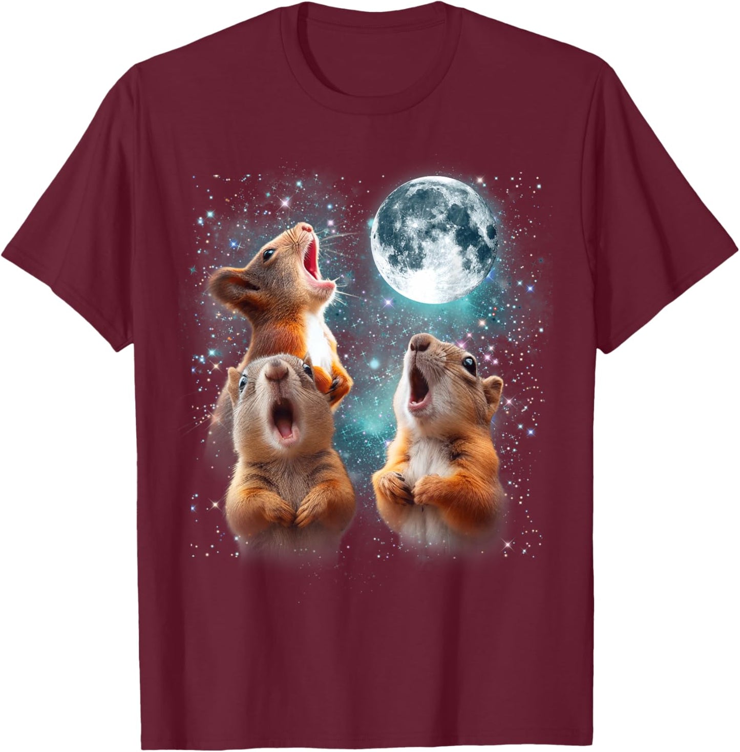 3 Squirrel Moon Howling Squirrel Head Funny Women T-Shirt - T-Shirt | Maroon