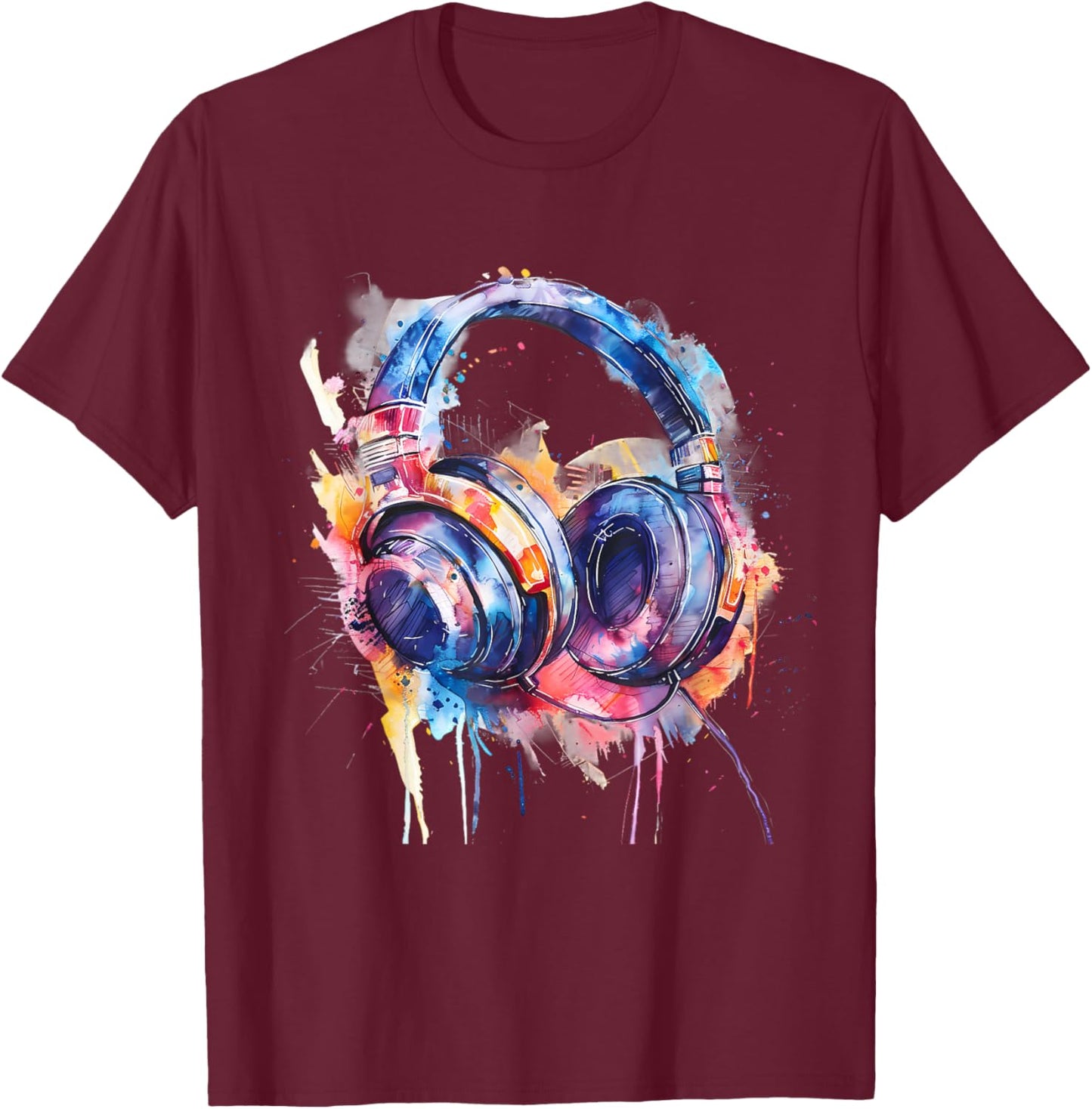 Headphones Music DJ Splash Dance Club Music Headphones House T-Shirt - T-Shirt | Maroon
