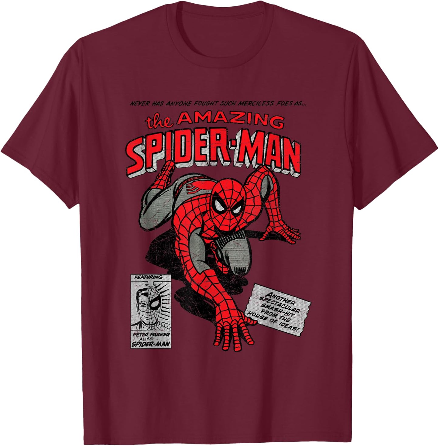Marvel Spider-Man Retro Comic T-Shirt - T-Shirt | Maroon
